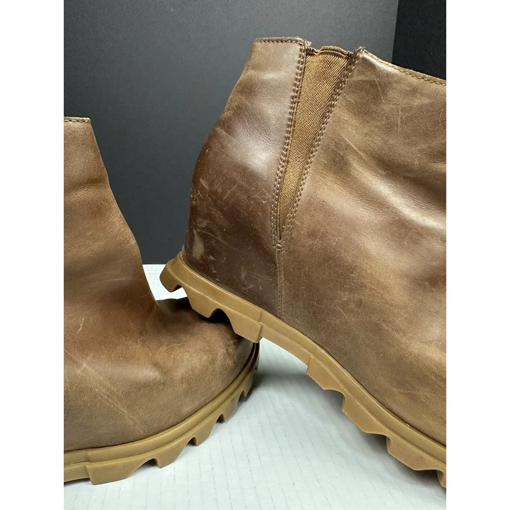 Sorel Joan Arctic Wedge III Chelsea Boots Women's 10.5 Brown Leather Round Toe